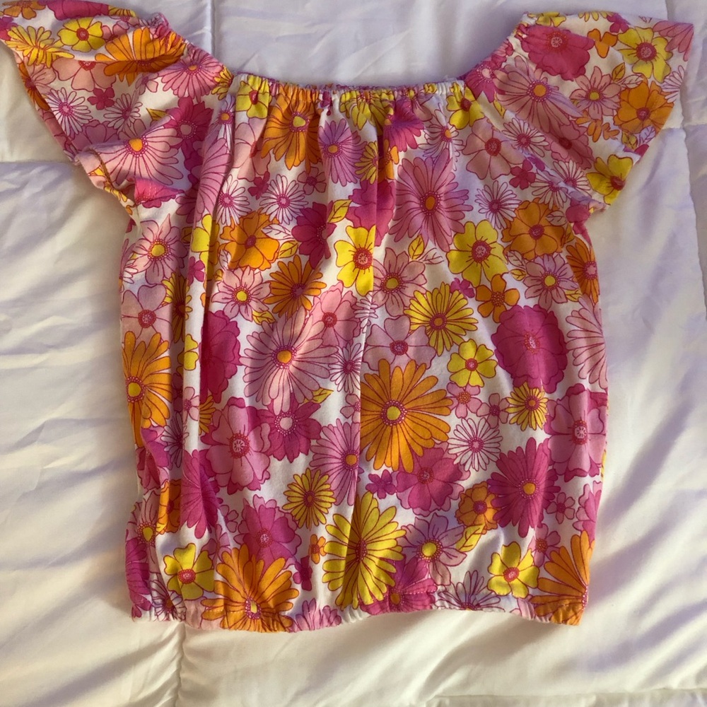 Place Floral Off-Shoulder Top in Pink, Yellow & Orange